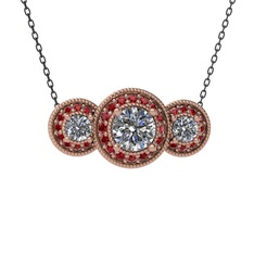 Elia Tria Kolye - Swarovski ve garnet 14 ayar rose altın kolye (40 cm gümüş rolo zincir) #1pbqxg1