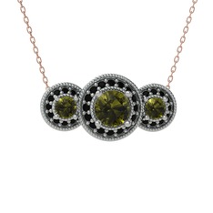 Elia Tria Kolye - Peridot ve siyah zirkon 14 ayar beyaz altın kolye (40 cm rose altın rolo zincir) #1pqvku0