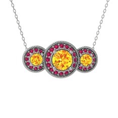 Sitrin ve rodolit garnet 18 ayar beyaz altın kolye (40 cm beyaz altın rolo zincir)
