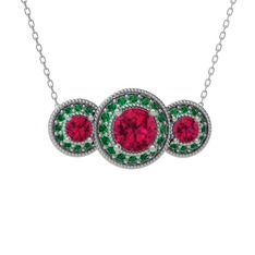 Rodolit garnet ve yeşil kuvars 8 ayar beyaz altın kolye (40 cm beyaz altın rolo zincir)