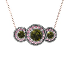 Elia Tria Kolye - Peridot ve pembe kuvars 18 ayar beyaz altın kolye (40 cm rose altın rolo zincir) #1qhvvcm