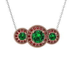 Yeşil kuvars ve garnet 14 ayar rose altın kolye (40 cm beyaz altın rolo zincir)