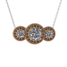 Elia Tria Kolye - Beyaz zirkon ve peridot 925 ayar rose altın kaplama gümüş kolye (40 cm beyaz altın rolo zincir) #1r6ik4j