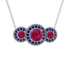Rodolit garnet ve lab safir 18 ayar beyaz altın kolye (40 cm beyaz altın rolo zincir)