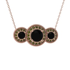 Siyah zirkon ve peridot 14 ayar rose altın kolye (40 cm gümüş rolo zincir)