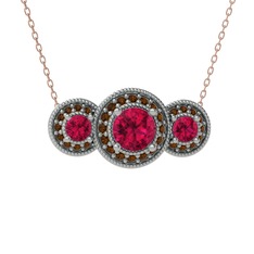 Rodolit garnet ve dumanlı kuvars 8 ayar beyaz altın kolye (40 cm rose altın rolo zincir)