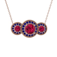 Elia Tria Kolye - Rodolit garnet ve lab safir 18 ayar rose altın kolye (40 cm rose altın rolo zincir) #1ru2jpv