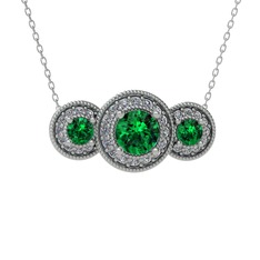 Elia Tria Kolye - Yeşil kuvars ve swarovski 8 ayar beyaz altın kolye (40 cm beyaz altın rolo zincir) #1rv2as6