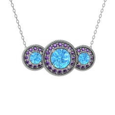 Elia Tria Kolye - Akuamarin ve ametist 14 ayar beyaz altın kolye (40 cm beyaz altın rolo zincir) #1s969z5