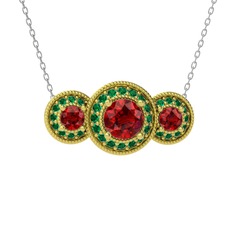 Garnet ve yeşil kuvars 8 ayar altın kolye (40 cm beyaz altın rolo zincir)
