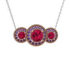 Elia Tria Kolye - Rodolit garnet ve ametist 14 ayar rose altın kolye (40 cm beyaz altın rolo zincir) #1shooid
