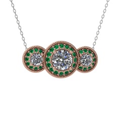 Elia Tria Kolye - Pırlanta ve yeşil kuvars 14 ayar rose altın kolye (1.5 karat, 40 cm beyaz altın rolo zincir) #1sqz46i