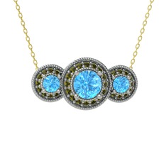 Elia Tria Kolye - Akuamarin ve peridot 14 ayar beyaz altın kolye (40 cm gümüş rolo zincir) #1t4cg51