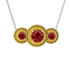 Elia Tria Kolye - Garnet ve sitrin 925 ayar altın kaplama gümüş kolye (40 cm rose altın rolo zincir) #1tdfbey