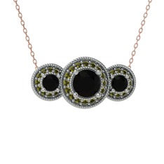 Elia Tria Kolye - Siyah zirkon ve peridot 925 ayar gümüş kolye (40 cm gümüş rolo zincir) #1tt1l7l