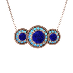 Elia Tria Kolye - Lab safir ve akuamarin 8 ayar rose altın kolye (40 cm rose altın rolo zincir) #1tzthtf