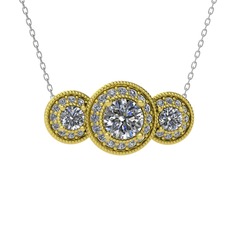 Beyaz zirkon ve swarovski 8 ayar altın kolye (40 cm beyaz altın rolo zincir)