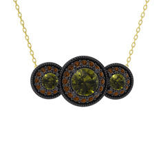 Elia Tria Kolye - Peridot ve dumanlı kuvars 925 ayar siyah rodyum kaplama gümüş kolye (40 cm gümüş rolo zincir) #1ulhzce