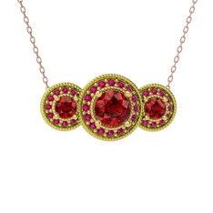Garnet ve rodolit garnet 18 ayar altın kolye (40 cm rose altın rolo zincir)