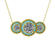 Elia Tria Kolye - Swarovski ve akuamarin 14 ayar altın kolye (40 cm altın rolo zincir) #1vggp8h