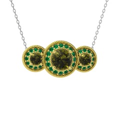 Elia Tria Kolye - Peridot ve yeşil kuvars 925 ayar altın kaplama gümüş kolye (40 cm beyaz altın rolo zincir) #1vjx8ud