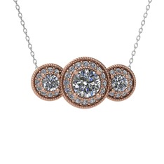 Elia Tria Kolye - Pırlanta ve beyaz zirkon 14 ayar rose altın kolye (1.5 karat, 40 cm gümüş rolo zincir) #1vllnlv