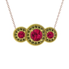 Rodolit garnet ve peridot 18 ayar altın kolye (40 cm rose altın rolo zincir)