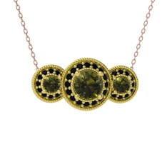 Elia Tria Kolye - Peridot ve siyah zirkon 14 ayar altın kolye (40 cm rose altın rolo zincir) #1vy48y