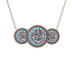 Swarovski ve akuamarin 14 ayar rose altın kolye (40 cm rose altın rolo zincir)