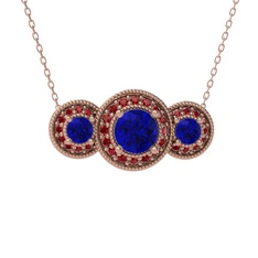 Elia Tria Kolye - Lab safir ve garnet 14 ayar rose altın kolye (40 cm rose altın rolo zincir) #1wfgb0z