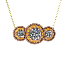 Elia Tria Kolye - Swarovski ve sitrin 18 ayar rose altın kolye (40 cm altın rolo zincir) #1wgovmn