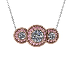 Swarovski ve pembe kuvars 8 ayar rose altın kolye (40 cm beyaz altın rolo zincir)