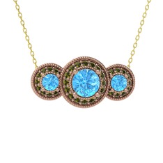 Akuamarin ve peridot 925 ayar rose altın kaplama gümüş kolye (40 cm altın rolo zincir)