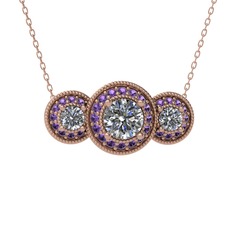 Elia Tria Kolye - Swarovski ve ametist 14 ayar rose altın kolye (40 cm rose altın rolo zincir) #1wxv7kj