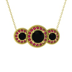 Elia Tria Kolye - Siyah zirkon ve rodolit garnet 18 ayar altın kolye (40 cm altın rolo zincir) #1wz5bso
