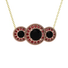 Siyah zirkon ve garnet 14 ayar rose altın kolye (40 cm altın rolo zincir)