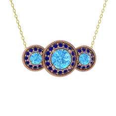 Akuamarin ve lab safir 925 ayar rose altın kaplama gümüş kolye (40 cm altın rolo zincir)