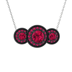 Elia Tria Kolye - Rodolit garnet 925 ayar siyah rodyum kaplama gümüş kolye (40 cm beyaz altın rolo zincir) #1xa3dk5