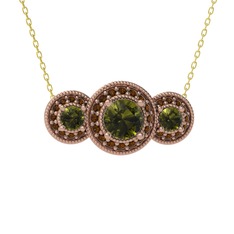 Peridot ve dumanlı kuvars 8 ayar rose altın kolye (40 cm gümüş rolo zincir)