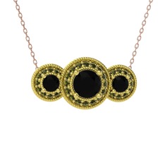 Elia Tria Kolye - Siyah zirkon ve peridot 14 ayar altın kolye (40 cm rose altın rolo zincir) #1y8qbu0