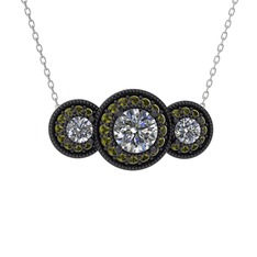 Swarovski ve peridot 925 ayar siyah rodyum kaplama gümüş kolye (40 cm beyaz altın rolo zincir)