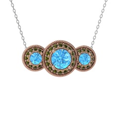Akuamarin ve peridot 8 ayar rose altın kolye (40 cm beyaz altın rolo zincir)