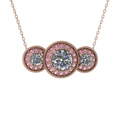 Elia Tria Kolye - Pırlanta ve pembe kuvars 14 ayar rose altın kolye (1.5 karat, 40 cm rose altın rolo zincir) #1z04spi