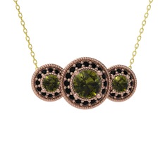 Peridot ve siyah zirkon 14 ayar rose altın kolye (40 cm altın rolo zincir)