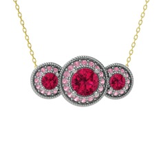 Elia Tria Kolye - Rodolit garnet ve pembe kuvars 8 ayar beyaz altın kolye (40 cm altın rolo zincir) #23ydo7