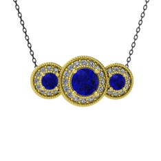 Elia Tria Kolye - Lab safir ve swarovski 18 ayar altın kolye (40 cm gümüş rolo zincir) #24pbgl