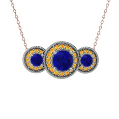 Lab safir ve sitrin 14 ayar beyaz altın kolye (40 cm rose altın rolo zincir)