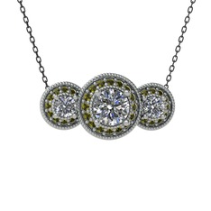 Elia Tria Kolye - Pırlanta ve peridot 14 ayar beyaz altın kolye (1.5 karat, 40 cm gümüş rolo zincir) #2bi5cu