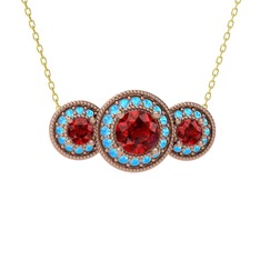 Elia Tria Kolye - Garnet ve akuamarin 8 ayar rose altın kolye (40 cm gümüş rolo zincir) #2brrkg