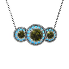 Elia Tria Kolye - Peridot ve akuamarin 18 ayar beyaz altın kolye (40 cm gümüş rolo zincir) #2d8frf